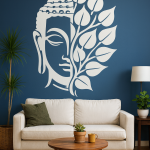 buddha face wall stencil with bodhi leaves printable diy wall art stencil for meditation & spiritual wall decor