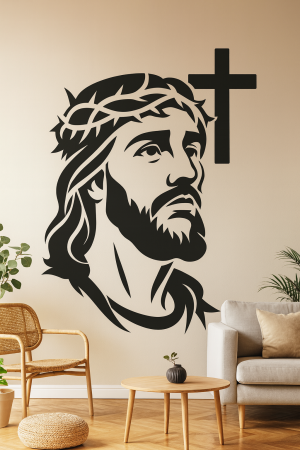 jesus christ face stencil with cross printable christian wall art painting template