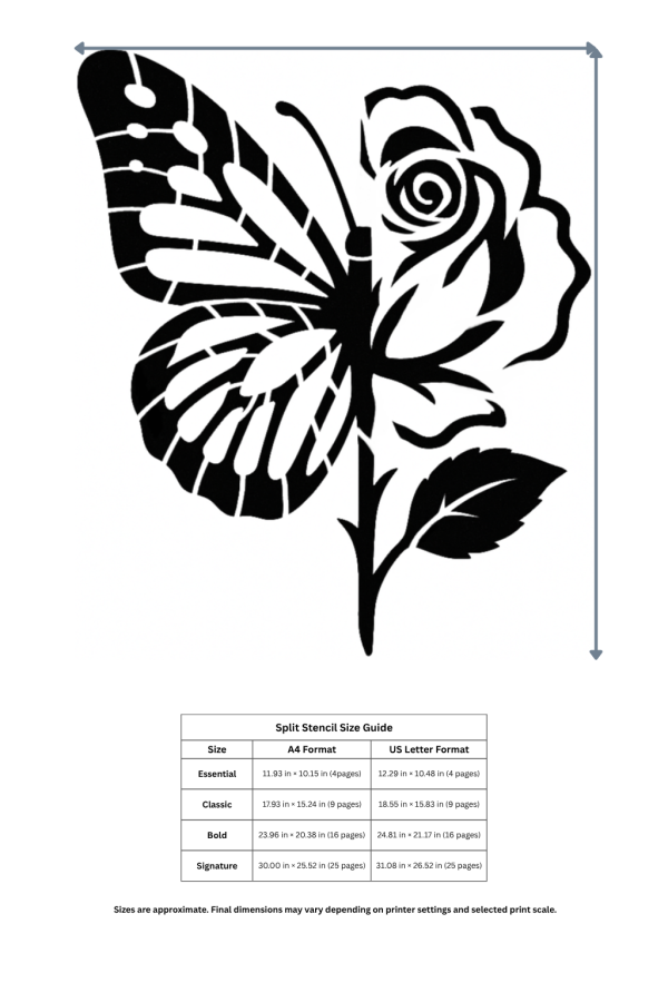 butterfly rose wall stencil size guide