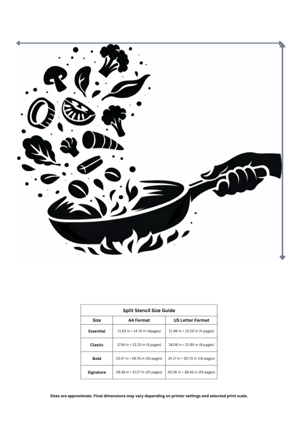 chef cooking kitchen wall stencil size guide