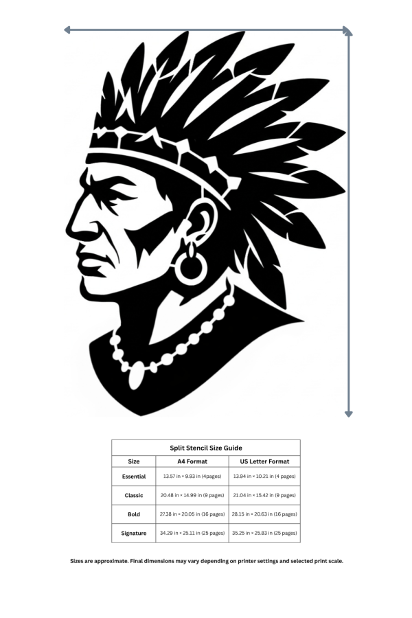 native american chief wall stencil size guide