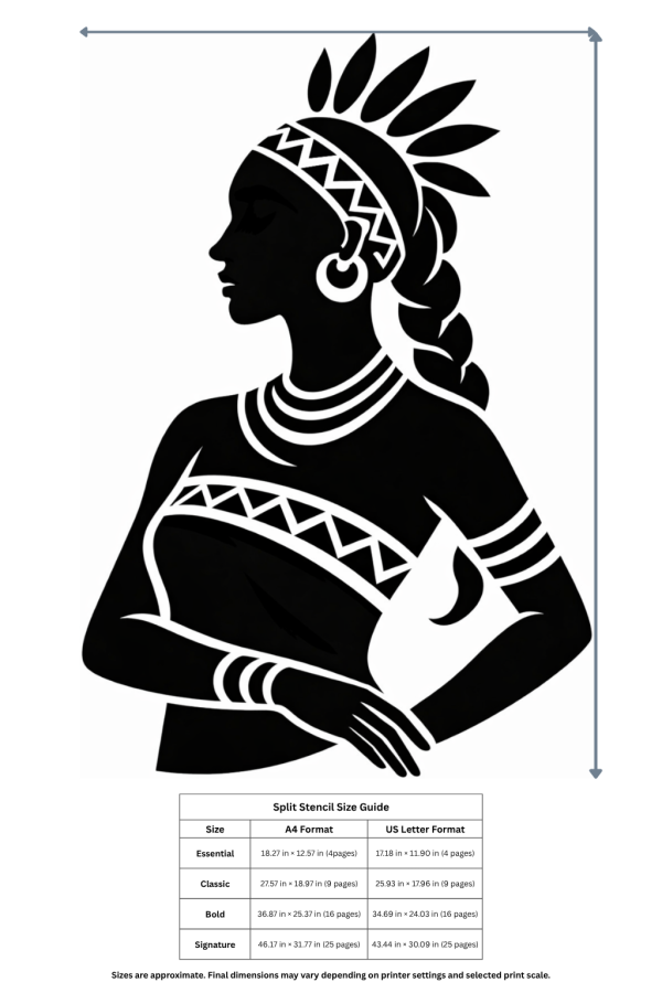 native american woman wall stencil size guide