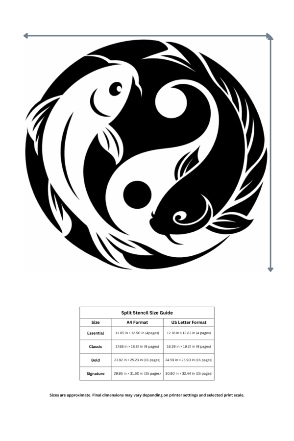 yin yang koi fish wall stencil size guide